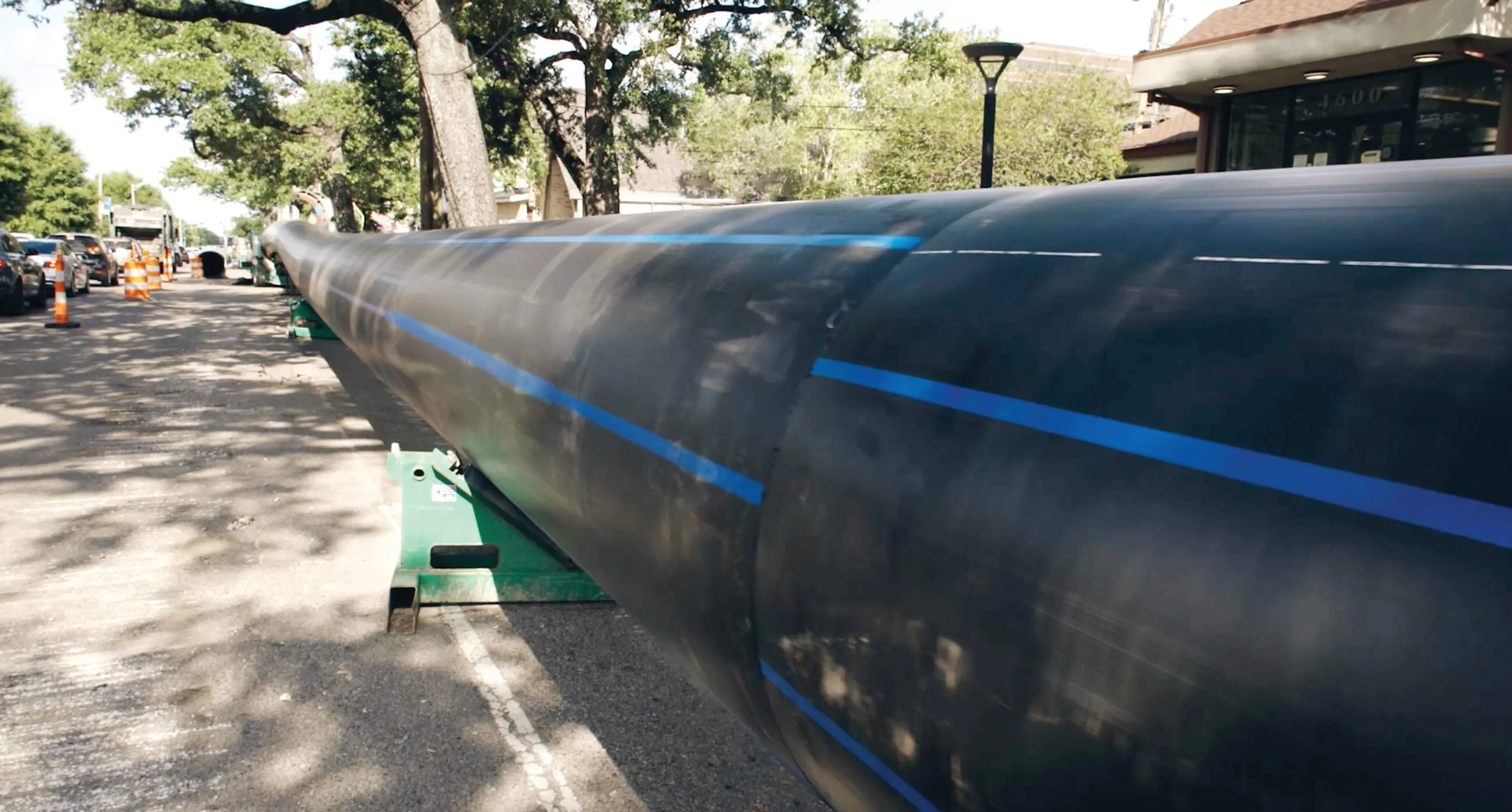 Large black overground pipes