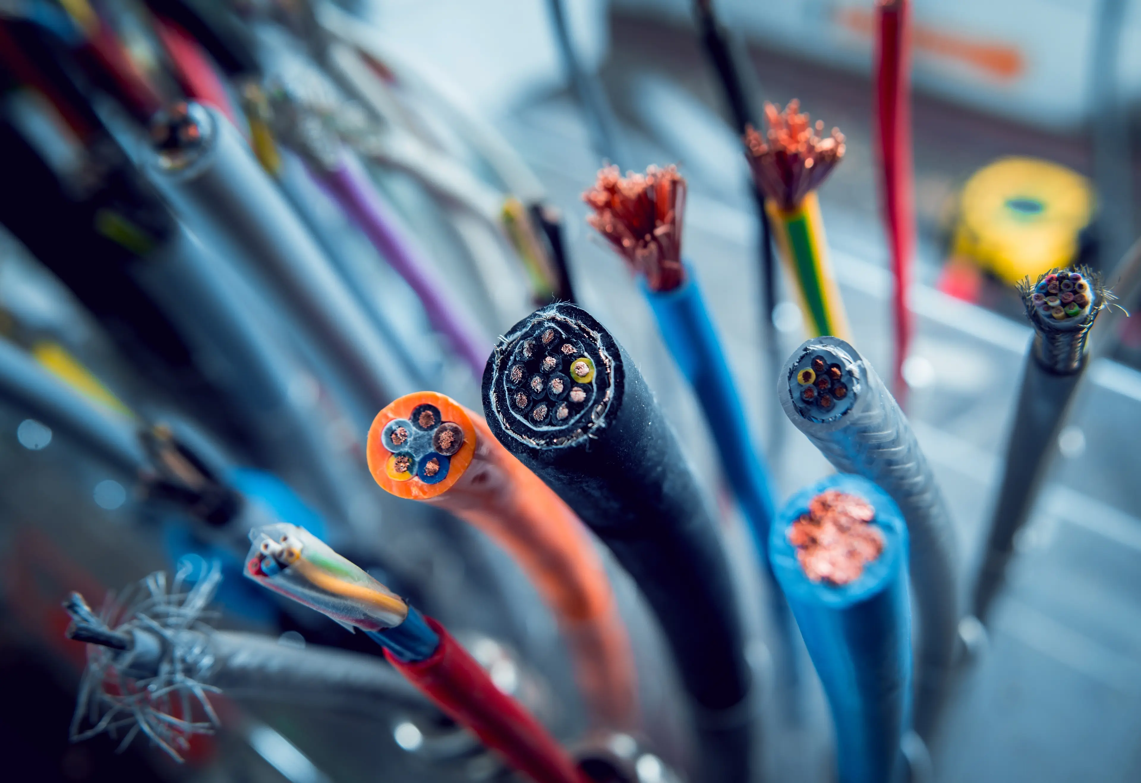 Close up image of a cross section of some Cables