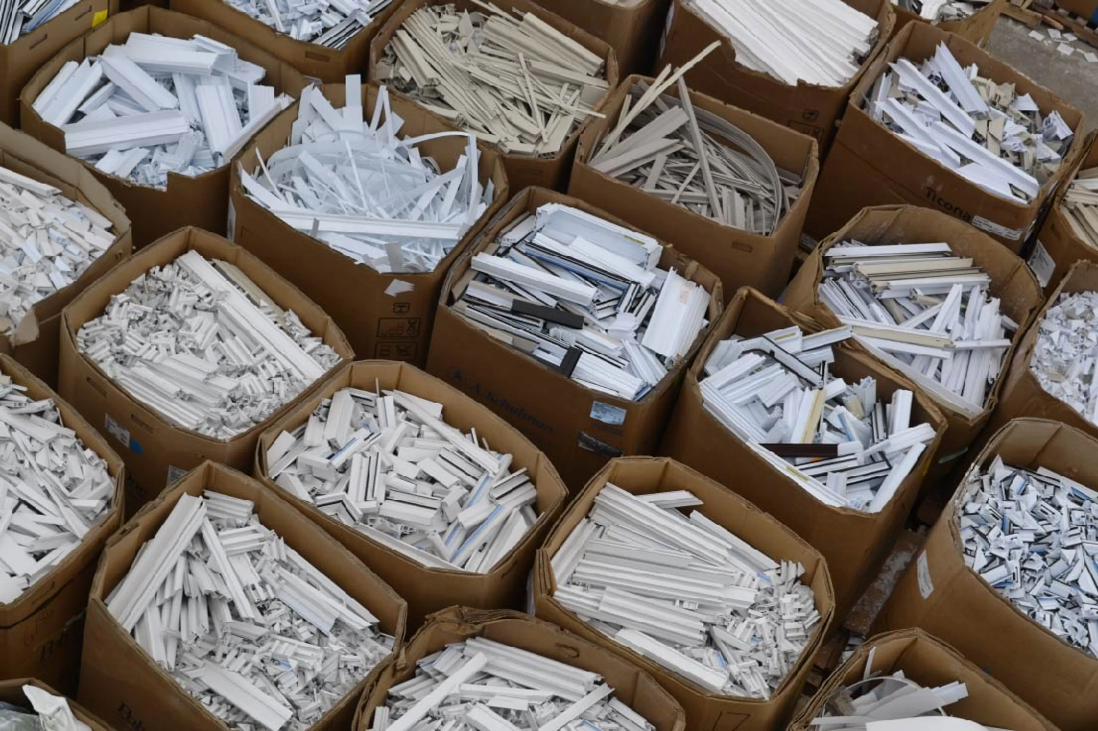 Image of boxes of post consumer PVC waste