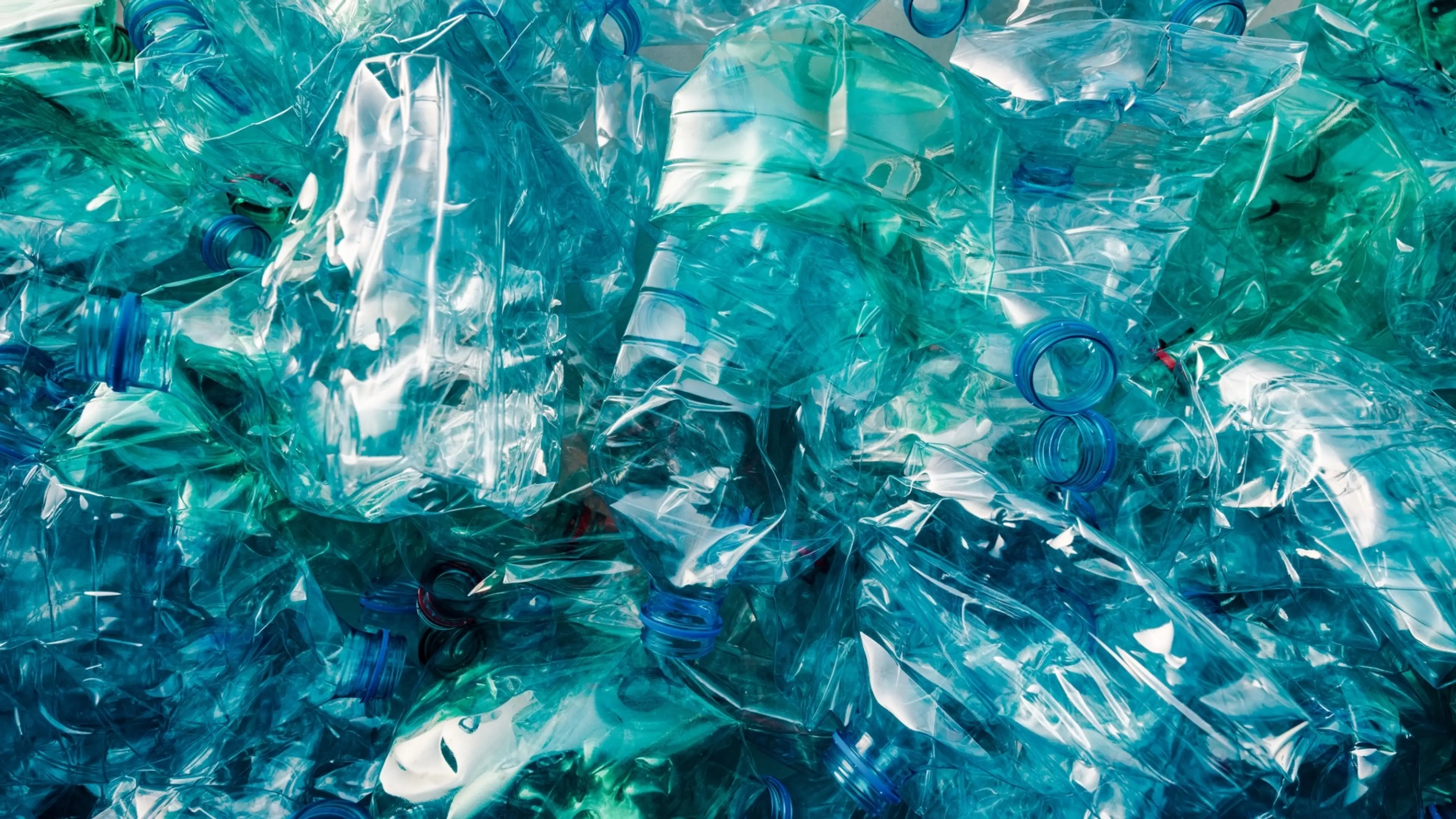 blue crushed plastic bottles