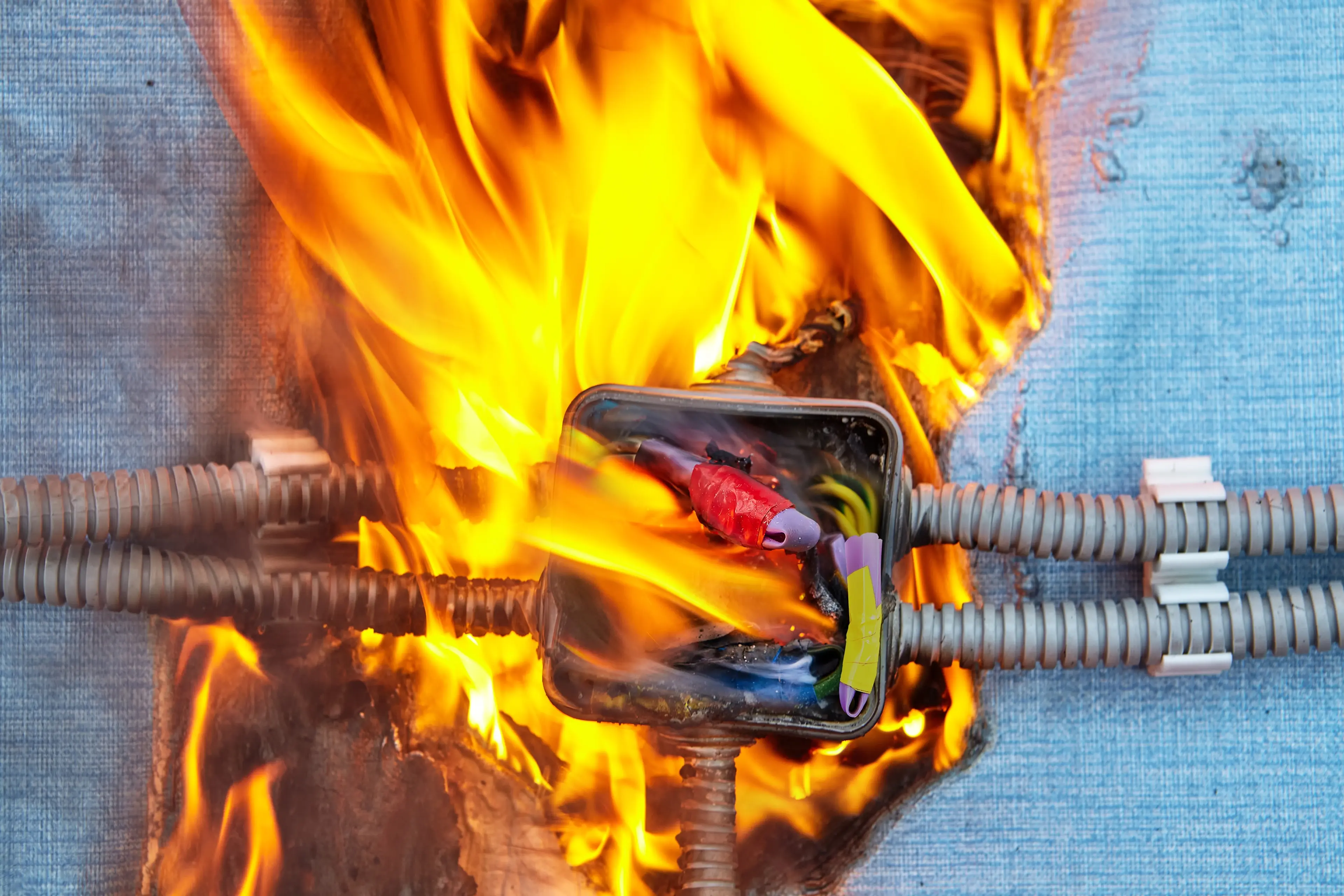 Image of cables burning on concrete background