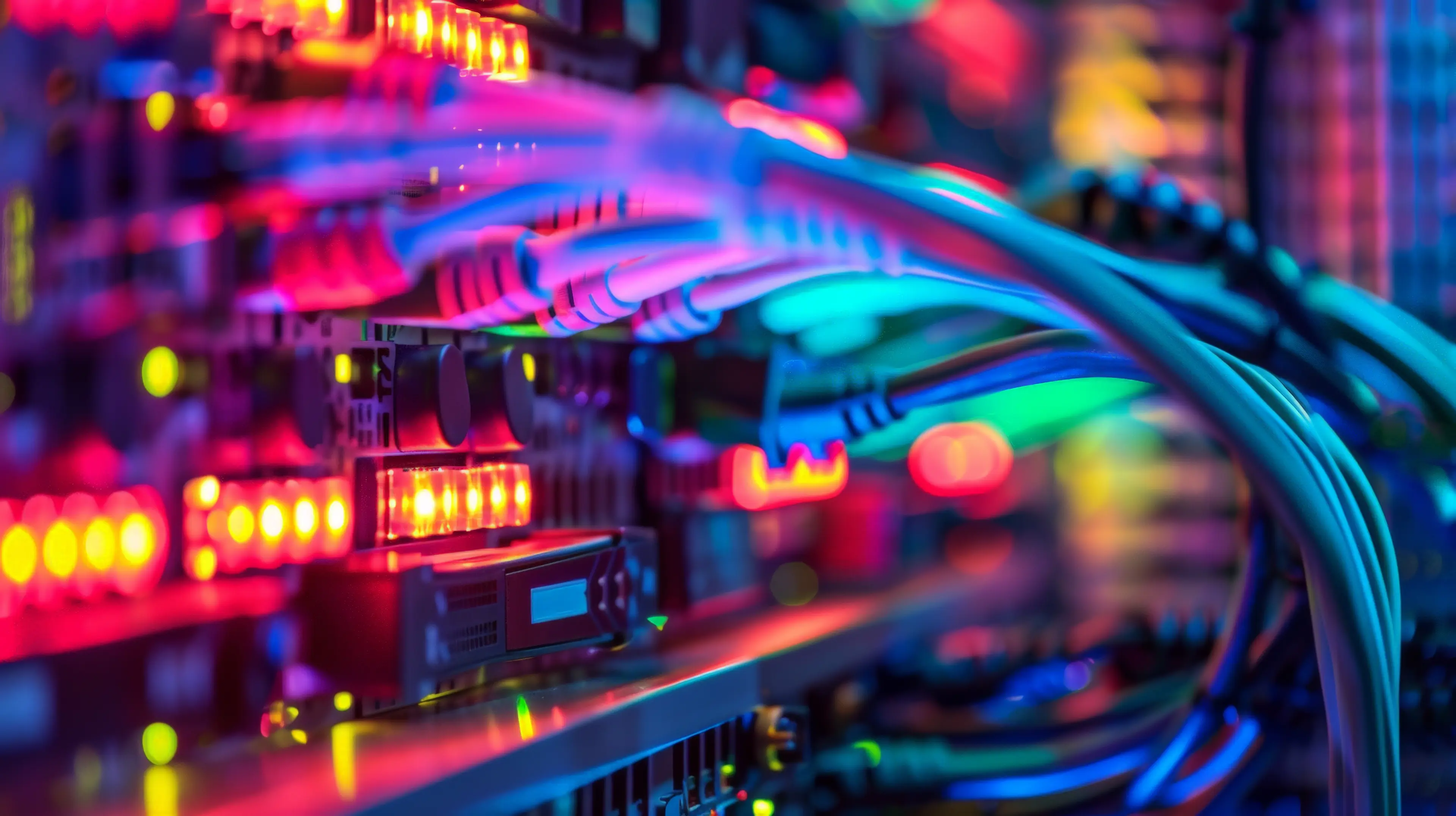 Image showing neon lights and cables into back of computer