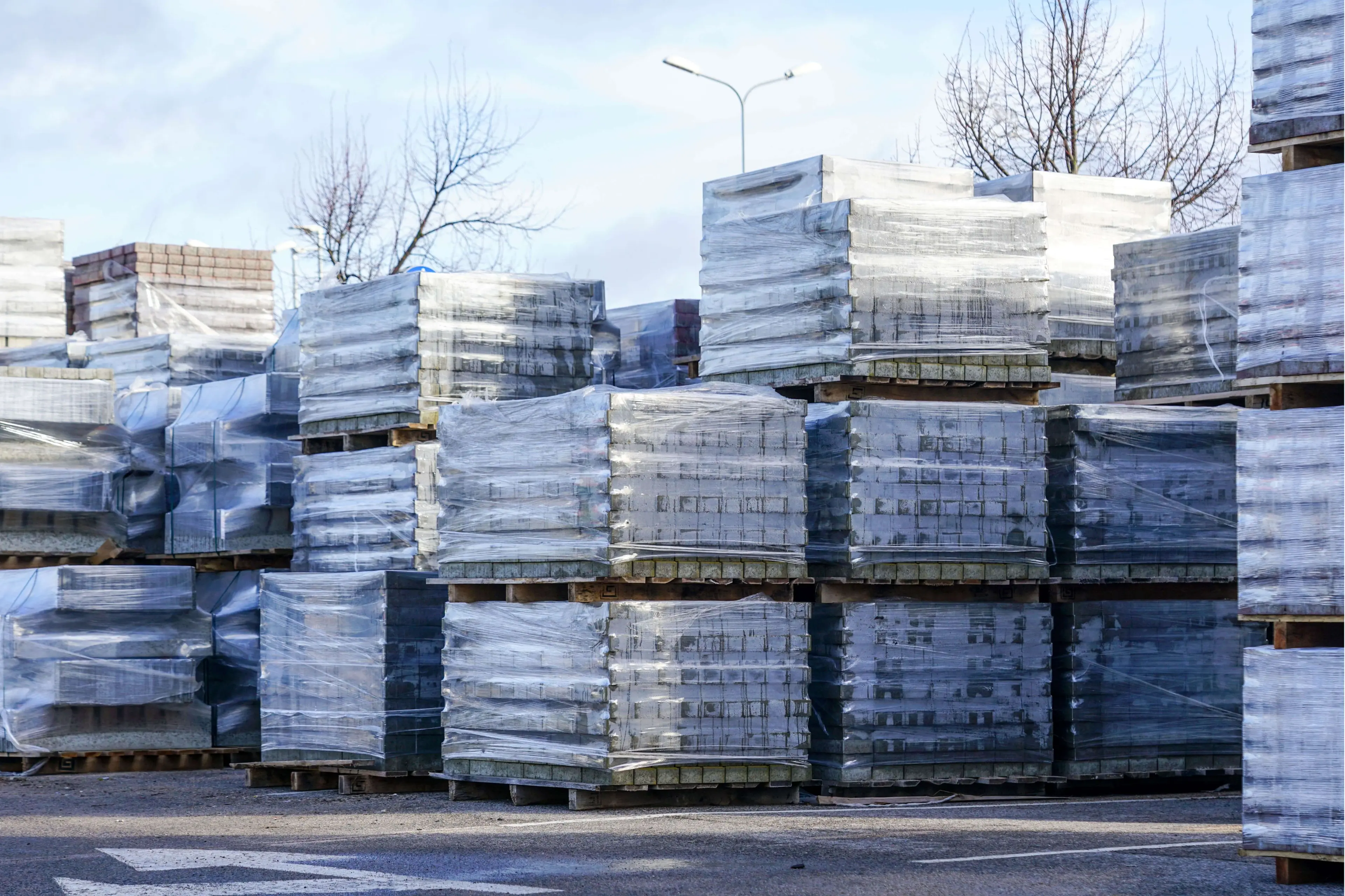 wooden pallets wrapped in plastic film